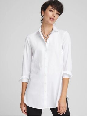 Chico's No Iron Embroidered Sateen Stretch Tunic Button-Up Tunic size 2 women 12